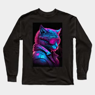 Cool Cat Portrait Cyber Future Style Long Sleeve T-Shirt